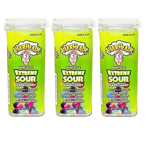 Warheads Extreme Sour Hard Candy Mini Size Flip Open Top - Pack Of 3