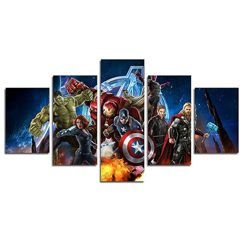Orsit Prints 5 Pieces Miracle Avenger Ultron Super Hero Canvas Painting Living Room Home Decoration Canvas Art Wall Poster (No Frame) 50 inch x30 inch