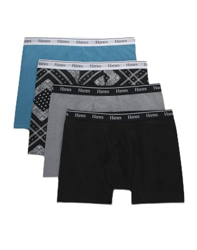 Hanes Originals Men's Boxer Briefs, Stretch Cotton Moisture-Wicking Underwear, Modern Fit Low Rise, Pack of 4 - Grey Black Assortment - Medium - Boxer Briefs, pack of 4