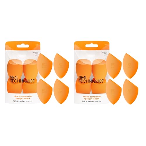 Real Techniques Miracle Complexion Beauty Sponge Makeup Blender Set, Orange, (Pack of 8) - 8 Count (Pack of 1)