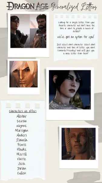 Digital Dragon Age Comfort Character Letters - Generalized