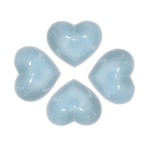 WAIT FLY Sweet Heart-Shaped Ceramic Bowl Pudding Bowl Cake Bowl for Baking, Microwave Oven Safe, Set of 4 - Blue