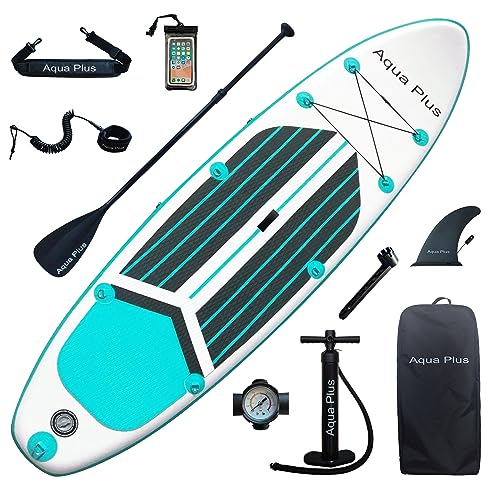 Aqua Plus 6inches Thick Inflatable SUP for All Skill Levels Stand Up Paddle Board,Paddle,Double Action Pump,ISUP Travel Backpack, Leash,Shoulder Strap,Youth,Adult Inflatable Paddle Board - 10'6"x33"x6" Graffiti D/Grey