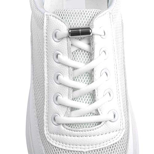 Elastic No Tie Shoelaces Half Round 1/4", Stretch Tieless Shoe Laces Strings For Adults Kids Sneakers (1 Pair) - 02-White
