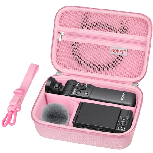 BOVKE Carrying Case for Sony ZV-1 / ZV-1F / ZV-1 II Vlog Digital Camera & Bluetooth Grip Vlogger Accessory Kit for Vlogging YouTube Live Video Streaming, Mesh Pocket for USB Cables Charger, Pink - Pink