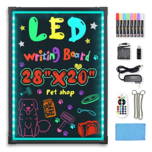 LED Writing Message Board, Hosim 28" x 20" lluminated Erasable Neon Effect Restaurant Menu Sign with 8 Colors Markers, 7 Colors and Flashing Mode DIY Chalkboard for Kitchen Wedding Promotions - 28" x 20" Size