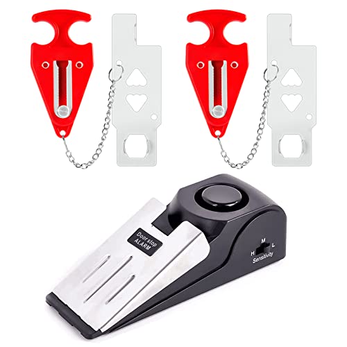 Upgraded Portable Door Lock 2 Pack & Door Stop Alarm, TOWODE Dual Protection Security Door Kit,Door ​Security Devices Pocket Self Defensey Tools,for Traveling Hotel Home Apartment College House - 1 Alarm and 2 Lock sets