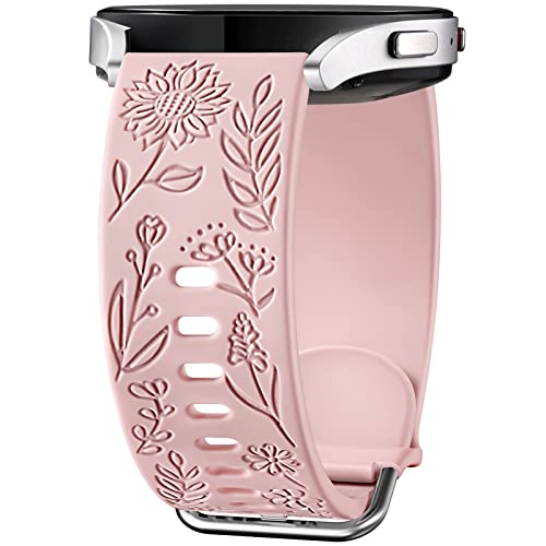 SNBLK Sunflower Engraved Bands Compatible with Samsung Galaxy Watch 5/Watch 4 40mm 44mm for Women, Samsung Galaxy Watch 5 Pro/Watch 4 Classic/Galaxy Active 2/Watch 3, 20mm Soft Silicone Sport Strap - Pink