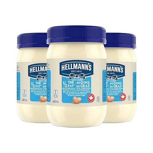Hellmanns Mayonnaise Type Dressing for sandwiches, salads, and burgers Light 1/2 Fat gluten free condiment 445 ml 3 Pack - 445 ml (Pack of 3)