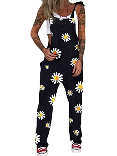 PAODIKUAI Casual Printed Loose Rompers Jumpsuit with Pockets - A1
