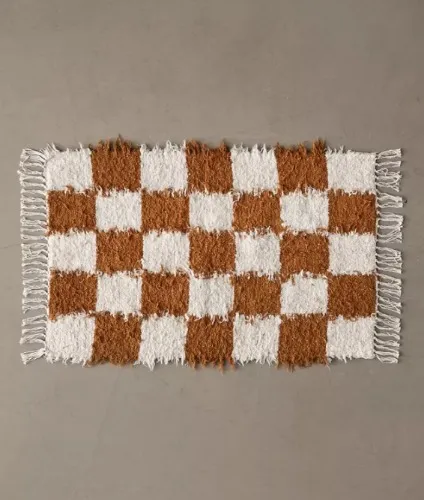 Checkerboard Woven Shag Rag Rug