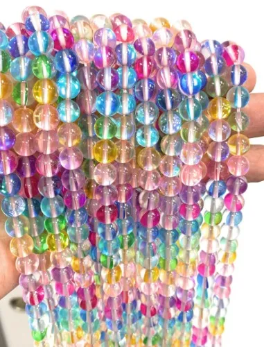 Shiny Mystic Aura Quartz, Mermaid Glass Multi color Round Beads 6mm