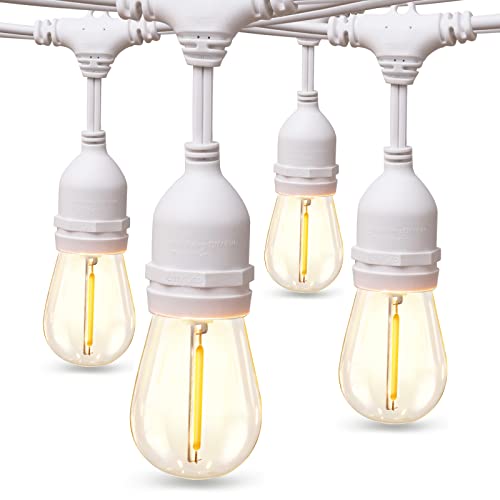 addlon LED Outdoor String Lights 48FT with Dimmable Edison Vintage Shatterproof Bulbs and Commercial Grade Weatherproof Strand - ETL Listed Heavy-Duty Decorative Cafe, Patio, Market Light White - White - 48FT