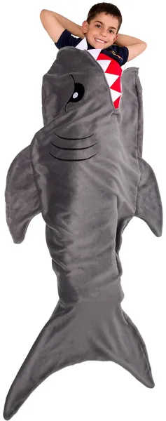 Silver Lilly Animal Tail Blanket - Plush Animal Sleeping Bag Blanket for Kids (Gray Shark)