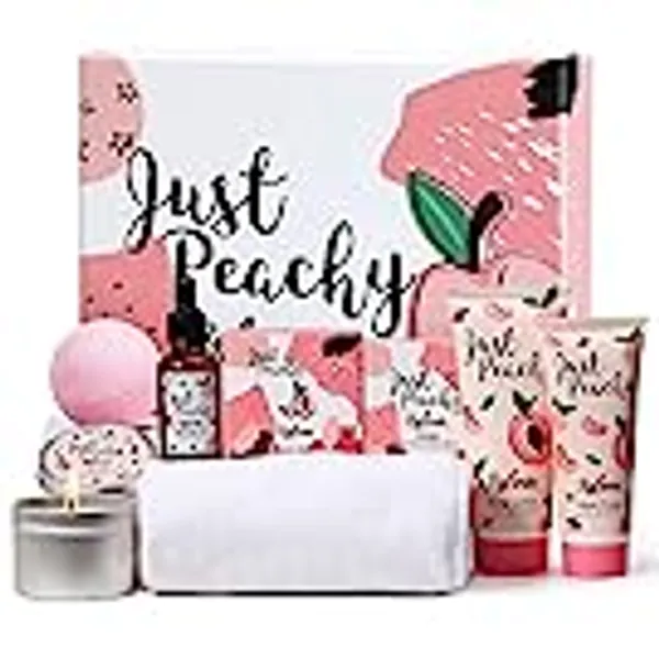 Gift Box For Women, Spa Gifts for Women - 8 Piece Spa Kit for Women Gift Set with Peach Scent Spa Gift Set for Women, Bath Set includes Bath Bomb, Scent Candle and Massage oil, Mothers Day Gifts