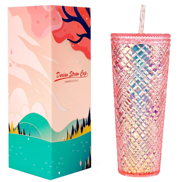 DREAMING MY DREAM 24Oz Studded Cups Tumbler with lid And Straw, Double Wall Insulated Matte Cup, Reusable Textured Venti Cup, 100% BPA FREE