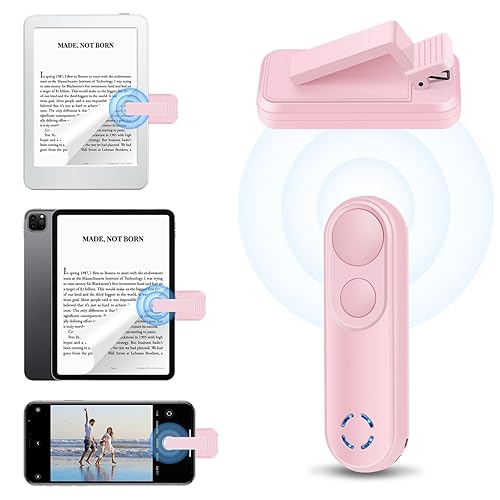 LANGREE Remote Page Turner for Kindle Paperwhite Oasis Kobo eReaders, Kindle Accessories, Page Turner Clicker for ipad Tablets Phone Reading Novels Taking Photos, Kindle Remote with Power Display Pink - pink