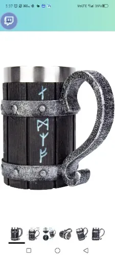 Nordic Viking Rune Mug Tankard Stainless Steel Wooden Resin 3D Norse Decor Coffee Cool Gothic Beer Tankard Stein Cup Mugs 20oz
