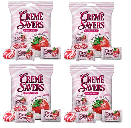 Creme Savers Strawberry and Creme Hard Candy | The Original Classic Creme Savers are back | 25 Ounces Total included, 6.25 Ounce (Pack of 4) - Strawberry 6.25 Ounce (Pack of 4)