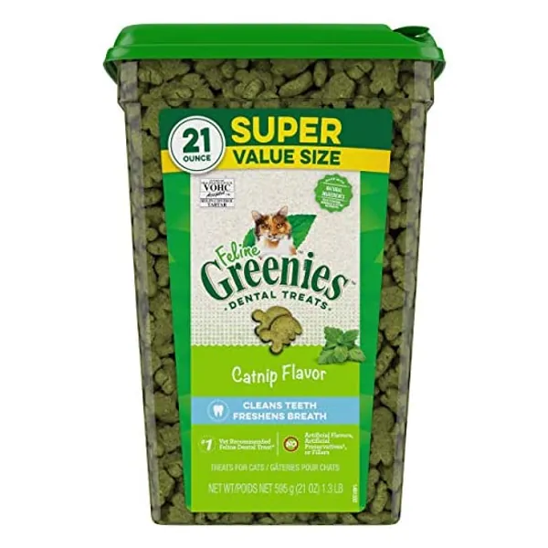 
                            FELINE GREENIES Natural Dental Care Cat Treats, Catnip Flavor, All bag sizes
                        
