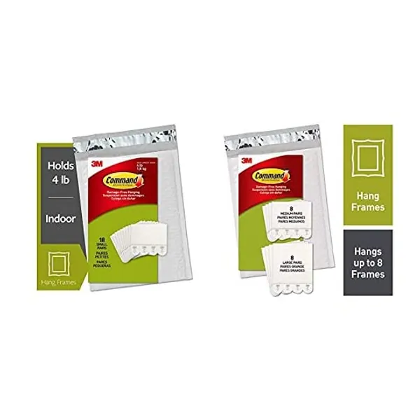
                            Command Picture Hanging Strips & Medium & Large Picture Hanging Strips, White, 8 Medium, 8 Large Pairs, Decorate Damage-Free (PH209-16NA)
                        