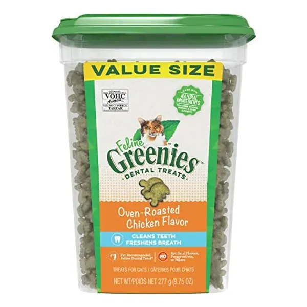
                            FELINE GREENIES Natural Dental Care Cat Treats, Chicken Flavor, All Bag Sizes
                        