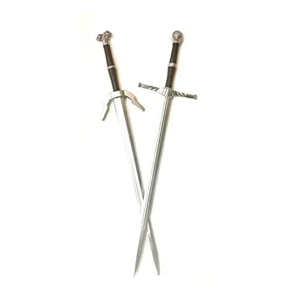 PKK, Fantasy Foam Sword The Witcher Set Twin Snakes & Wolf Emblem Two Hand High Density Medieval Swords for Costplay and Collection, Silver