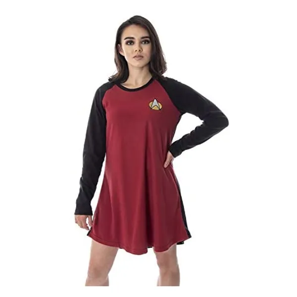 Star Trek Next Generation Women's Juniors Picard Raglan Nightgown Sleep Shirt Pajama Top
