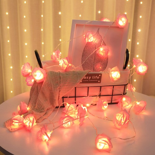 Runaup Rose Flower LED Lichterketten, 20 LED Warmweiß Batteriebetriebene Rose Dekorative Lichter für Hochzeit Geburtstag Party Festival