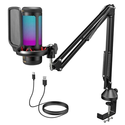 Gaming USB Microphone Set for PC, TONOR RGB Condenser Mic with Boom Arm Quick Mute, RGB Lighting, Pop Filter, Shock Mount, Gain Control for Streaming Podcasting Recording Discord Twitch YouTube TC310+ - TC310 with Arm