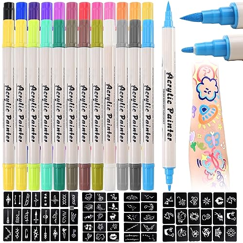 Erinde Temporary Tattoo Markers for Skin, 24 Colors Body Marker Pen + 67 Large Tattoo Stencils for Kids and Adults, Skin-Safe Dual-End Tattoo Pens Make Bold and Fine Lines for Body & Face Paint - SET B-24PCS