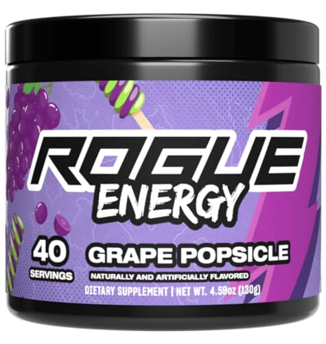 Rogue Energy - Healthy Gaming Energy Drink for Hours of Energy & Focus, Sugar & Gluten Free Gaming Drink, Gaming Supplement (Grape Popsicle Tub 30 Servings) - Grape Popsicle