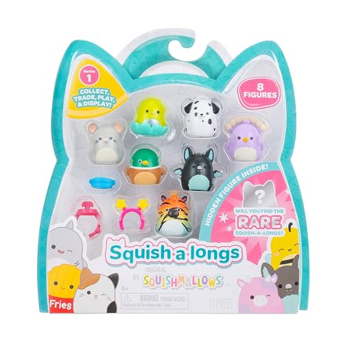 Squish-a-longs - 1” Mini-Squish with 2 Accessories, 1 Ring, and a Collector’s Guide - Collect, Trade, & Play - 8 Pack (Style 4) (W1)