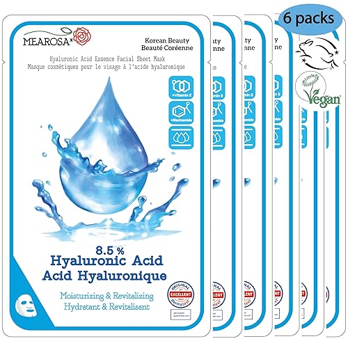 MEAROSA* 8.5% Hyaluronic Acid, Dermatologically tested, Niacinamide, Vitamin E Vegan Formula Essence facial sheet masks Premium Quality Sensitive Skin All skin type
