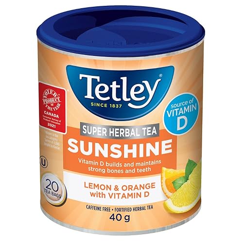 Tetley Super Herbal Sunshine Tea: Lemon & Orange with Vitamin D - 20 Tea Bags, 40 Grams, Naturally Caffeine Free