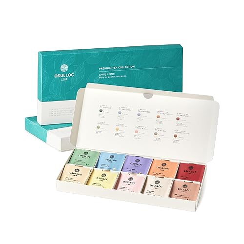 OSULLOC Premium Tea Collection (40 count, 10 flavors x 4 ea), Assorted Tea bag Sampler, Tea Gift sets for Tea lover, Self Care Gift Box, Premium Organic Pure & Blended Tea from Jeju - Premium Tea Collection - 40 Count (Pack of 1)