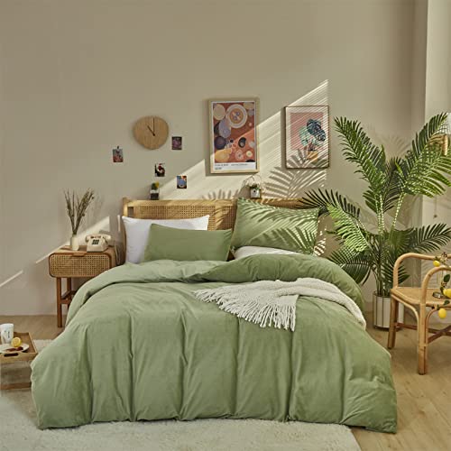 Wellboo Sage Green Velvet Comforter Sets Queen Light Green Fluffy Bedding Solid Color Flannel Quilt Women Men Grass Green Comforters Micromink Sherpa Fuzzy Warm Bed Girls Boys Dorm Plush Bedding Soft - 1-green - Queen-90"*90"