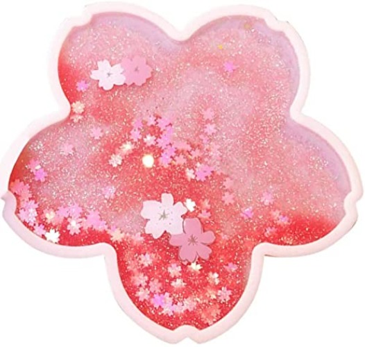 Sakura Glitter Coaster,Romantic Sakura Quicksand Pink Coffee Heatpad Water Coaster,Cute Sakura Cup Coaster, Silicone Non-Slip Insulation Cup Pad,Cute Sakura Cup Coaster for Dining - Pink