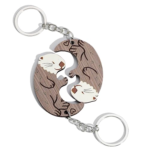 2 Stück Schlüsselanhänger, Otter/Katze Partner Schlüsselanhänger, Pärchen Schlüsselanhänger, Bruder Schlüsselanhänger - hölzern Otter