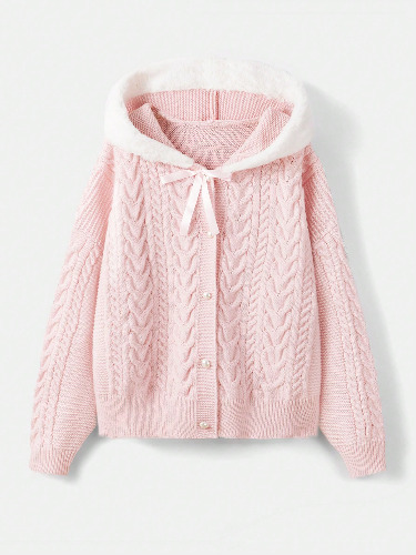 Kawaii Cable Knit Hooded Cardigan
