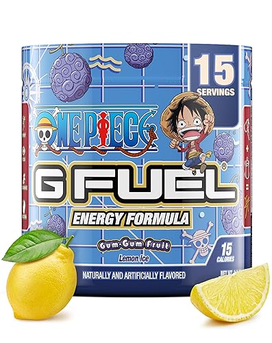 G Fuel ONE Piece Gum-Gum Fruit Energy Drink Powder, Pre Workout Caffeine Powder, Energy Powder Drink Mix for Gaming, Sugar Free Focus Amino, Vitamin + Antioxidants, 3.7oz (Lemon Ice, 15 Servings) - Lemon Ice