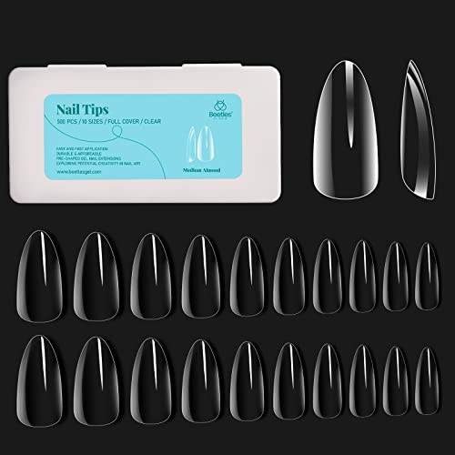 Beetles Gel Polish Gelly Tips 500 Pcs Pre Shaped Medium Almond Clear Full Cover False Nails Soak Off Easy Home Diy Manicure Extensions - A1-Medium Almond