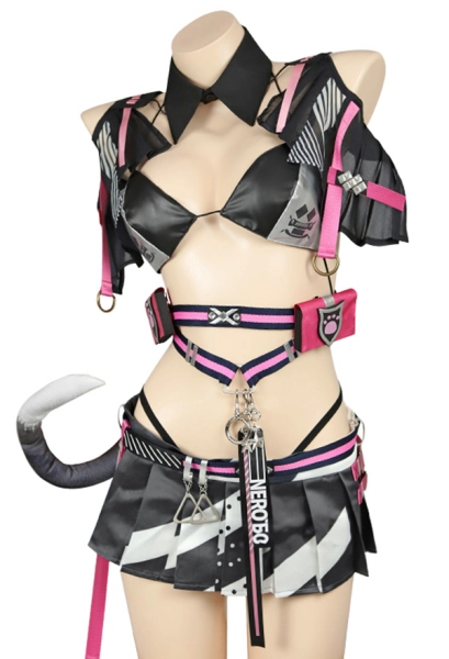 Goddess of Victory: Nikke Nero Cosplay Costume Sexy Catgirl Outfit Top and Skirt with Bra