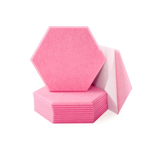 Self-Adhesive Hexagon Acoustic Pink Absorption Panel 12 Pack, 14" X 13" X 0.4"Inches Acoustic Soundproofing Insulation Panel Beveled Edge Tiles , Great for Wall Decoration and Acoustic Treatment - Pink