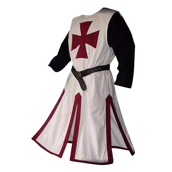 Feynman Medieval Knight Costume, Templar Knight, Crusader, Viking, Tunic, Temple, Carnival, LARP, Cosplay, Weapon Skirt – Men's Templar Knight, Noble, Red XL