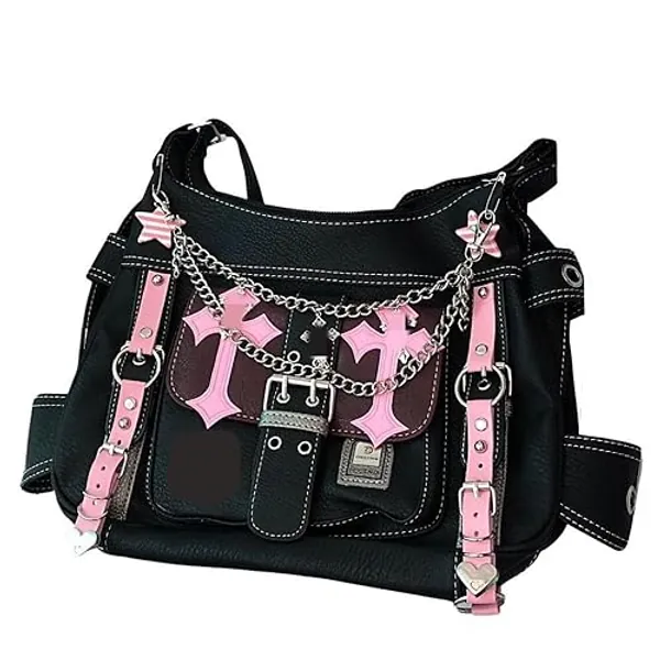 Y2K Messenger Bag Women Punk Cross Gothic Emo Dark Leather Tote Bag Crossbody Bag Y2K Accessories Bag Goth Bag