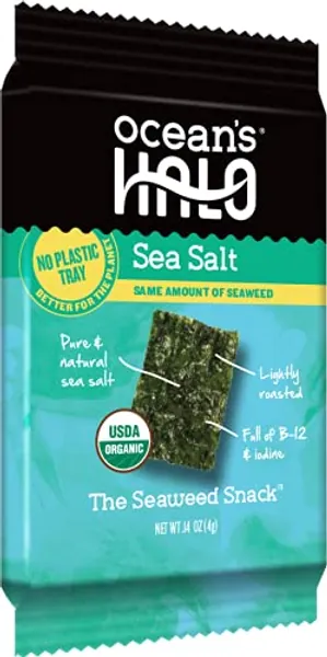 Ocean's Halo Trayless Seaweed Snacks (Sea Salt) 1 case of 20 Units - No Plastic Tray - 