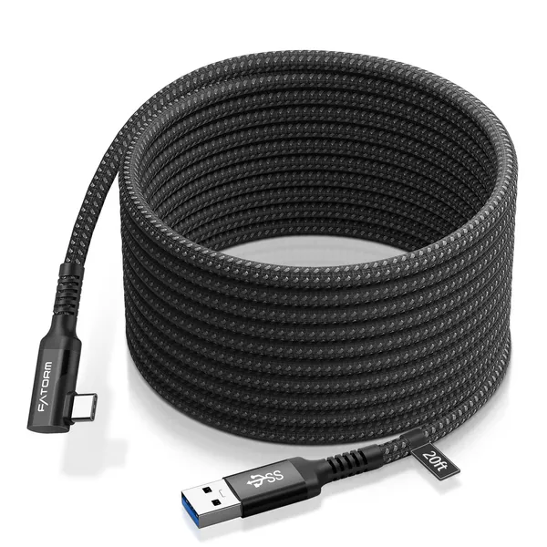 Quest Link Cable 20FT Compatible for Oculus Quest 2/1, Fatorm USB 3.2 Gen 1 Type A to C Charging Cable for VR Headset Gaming PC/Steam VR, High Speed Data Transfer and Fast Charge Cord - Braided black 20FT