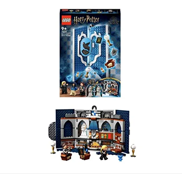 LEGO 76411 Harry Potter Hausbanner Ravenclaw, Hogwarts Wappen, Schloss Gemeinschaftsraum Spielzeug oder Wanddisplay mit Luna Lovegood Minifigur, Sammel-Reisespielzeug