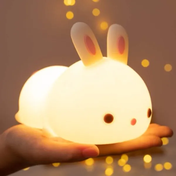 One Fire Cute Bunny Kids Night Light, Bunny Lamp Girl Cute Gifts Teen Girl Night Light, 7 Colors Nursery Bunny Night Light for Kids Bedroom Room Decor, Silicone Portable Battery Toddler Baby Cute Lamp